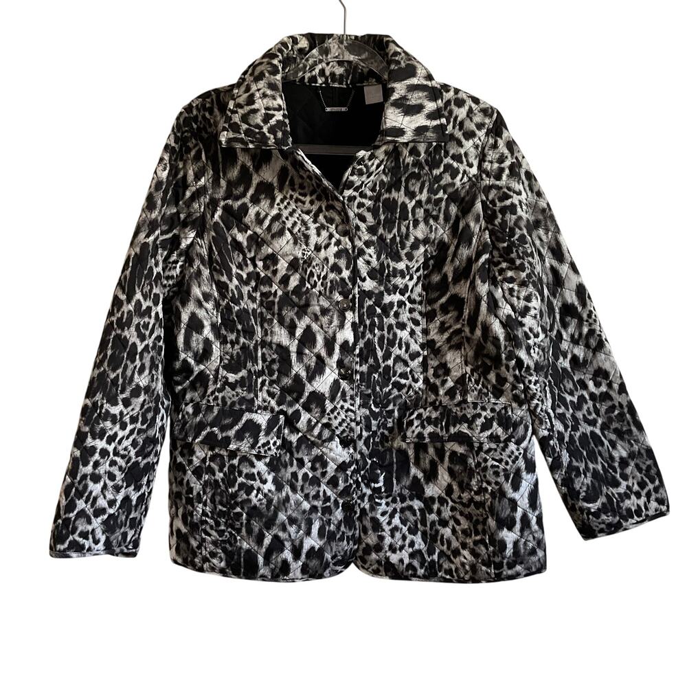 Chico’s Snow Leopard Quilted Snap Front‎ Jacket - Size Large